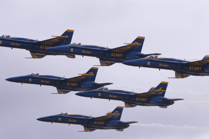the US navy blue angels display team flying their FA-18 Hornets