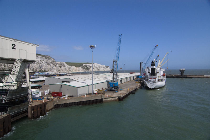 the docks and famous white cliffs at dover, england