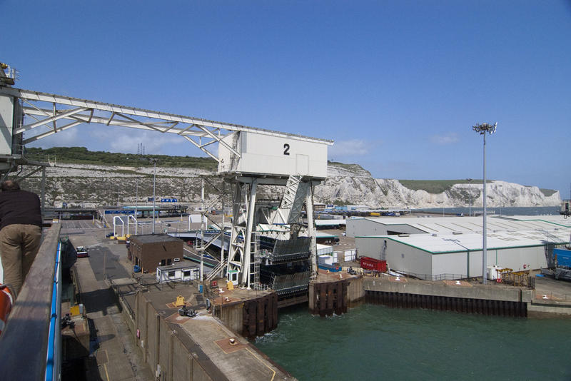 the view from a ferry leaving the terminal at dover