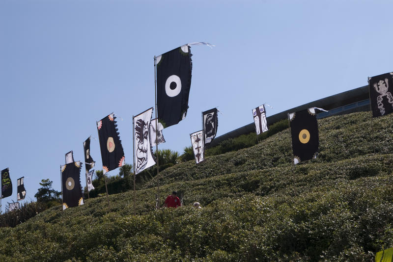 editroial use only: black flags at the eden project