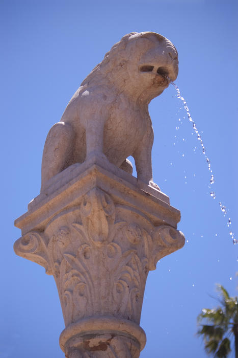 Editorial Use Only: A decorative stone fountain at Hearst Castles neptune outdoor pool