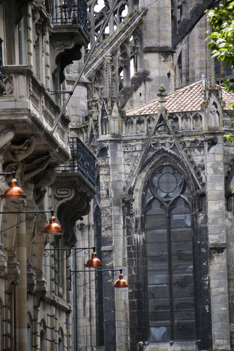 details of an old french city and cathedral
