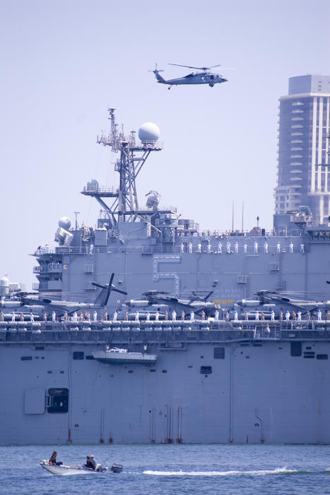 floating museum the USS midway presenting it a uniforned crew deck during an airshow