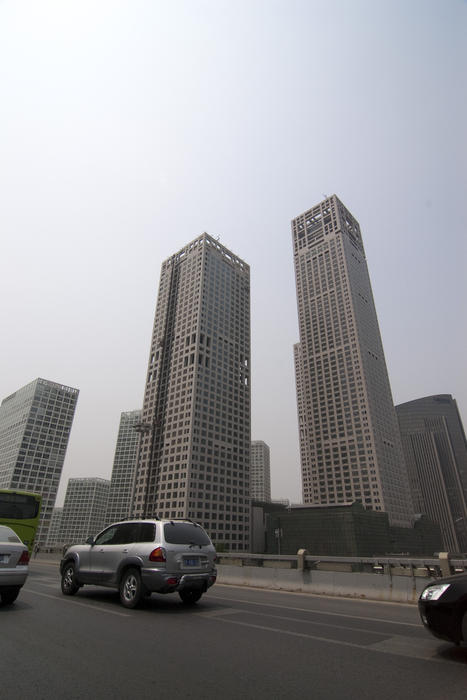 office building an freeway traffic in modern beijing