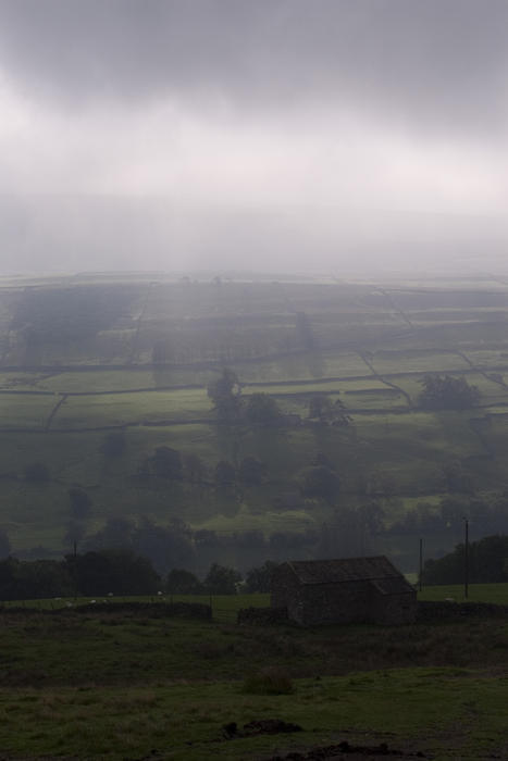 light breaking through the fog on an english moorland