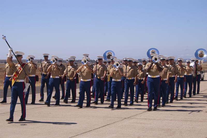 editorial use only : a navy marching brass band