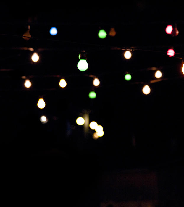 glowing green and red party festoon lights
