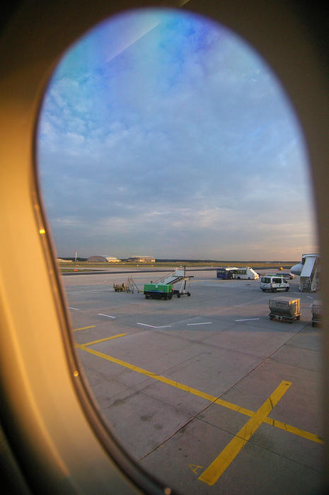 view from a plane window before take of 