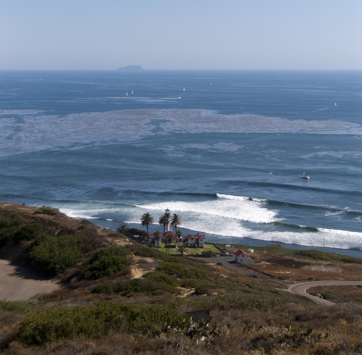 the new lighthouse at point loma as viewed from the top of the hill, this replaced the old lighthouse at the top of the hill