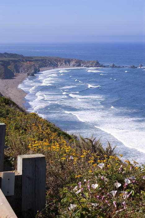 a cliff top view of San Carpoforo Beach and ragged point, south big sur coast