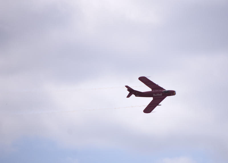 the red bull 17 fighter plane in flight