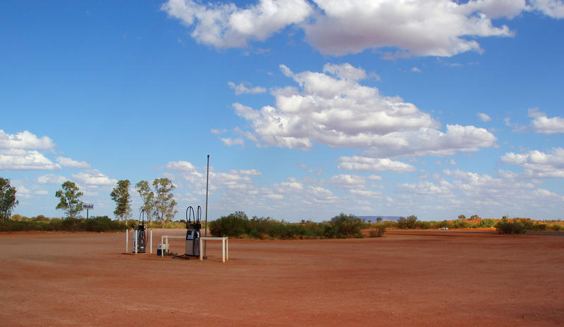 a remote outback servo, fuel pumps in the middle of the australian desert
