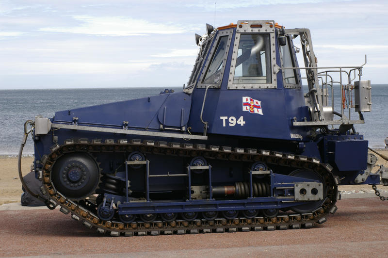 a caterpillar tractor used by the RNLI to move lifeboats