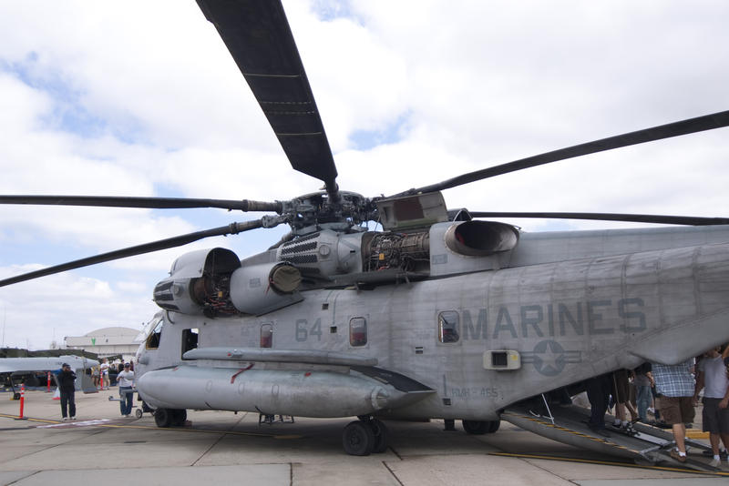 A US Navy Super Stallion Helicopter in flight on the ground