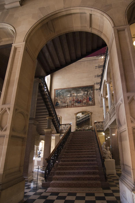 a flight of stairs inside an english stately home