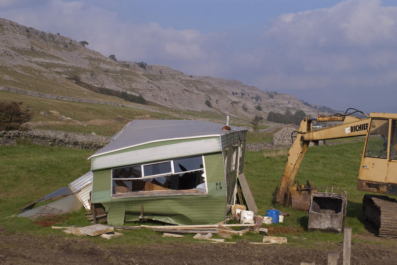 a rotten old and falling down static caravan