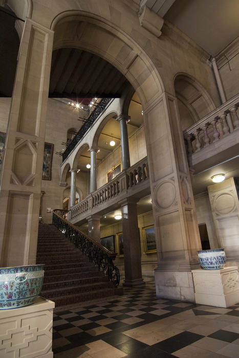 a grand staircase in a large stately home