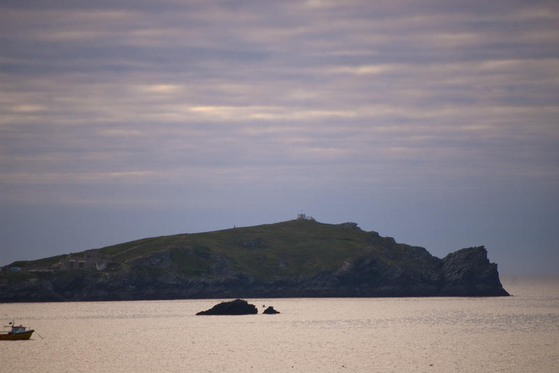 sunset over towan head and the towan head lookout, newquay cornwall