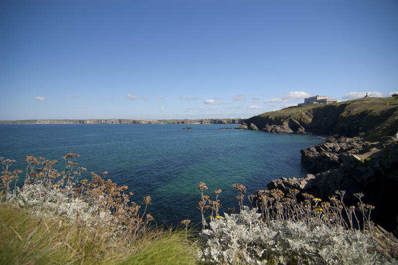 cornwalls atlantic coast at newquay, as viewed from towan head