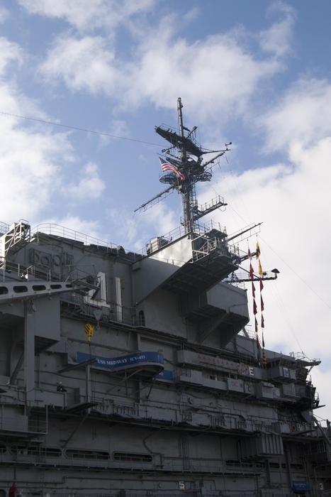 the superstructure of the USS midway aircraft carrier