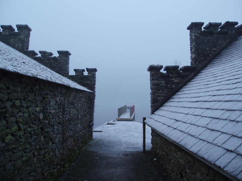 old stone boatsheds at fell foot park, windermere, cumbria, UK