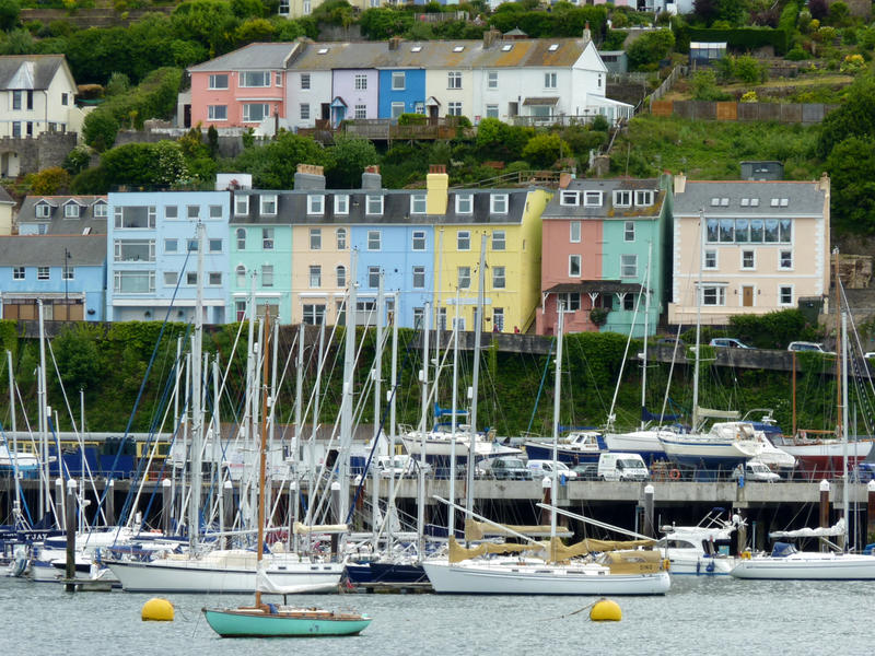 <p> Boats at moorings on the river Dart</p>