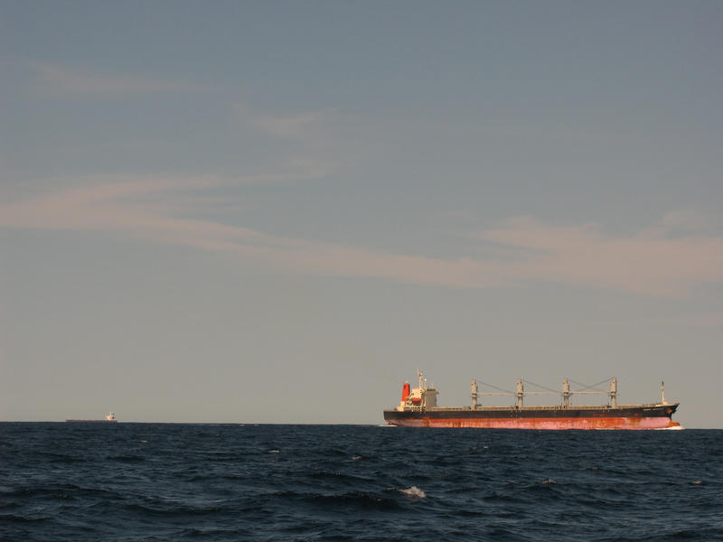 a bulk freight carrier in the open ocean