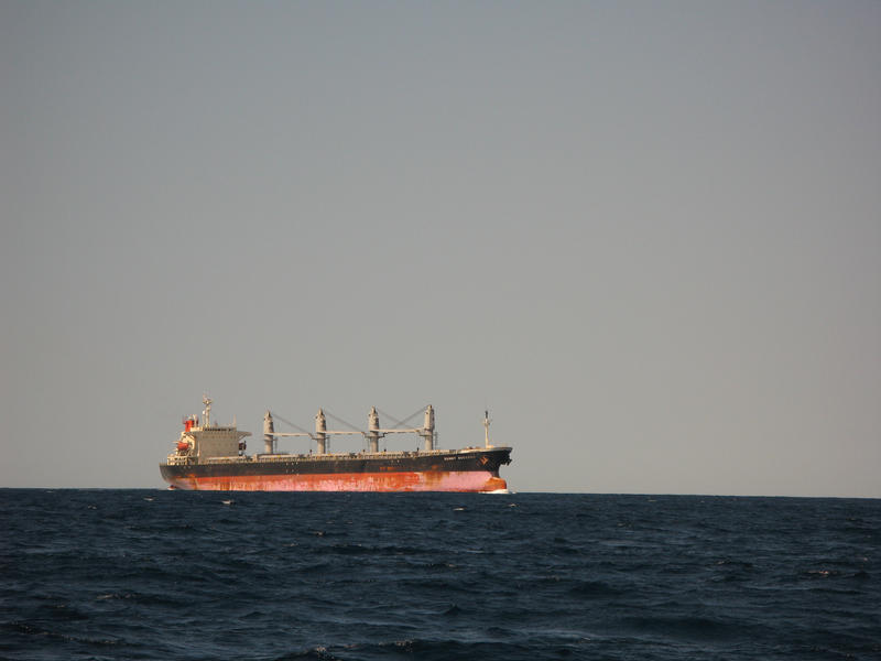 a bulk freight carrier on the open ocean