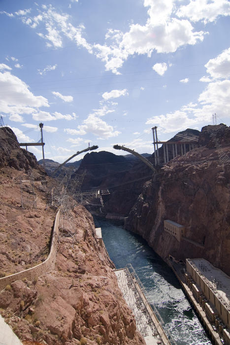 a view of the hoover dam and the bypass bridge under construction