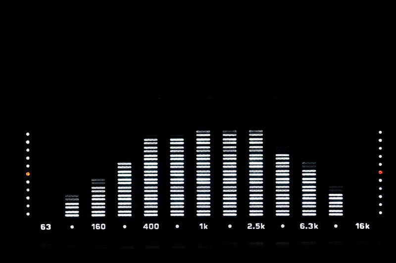 a spectrum analyser display with louder centre frequencies