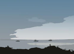 4381   illustrated coastal scene