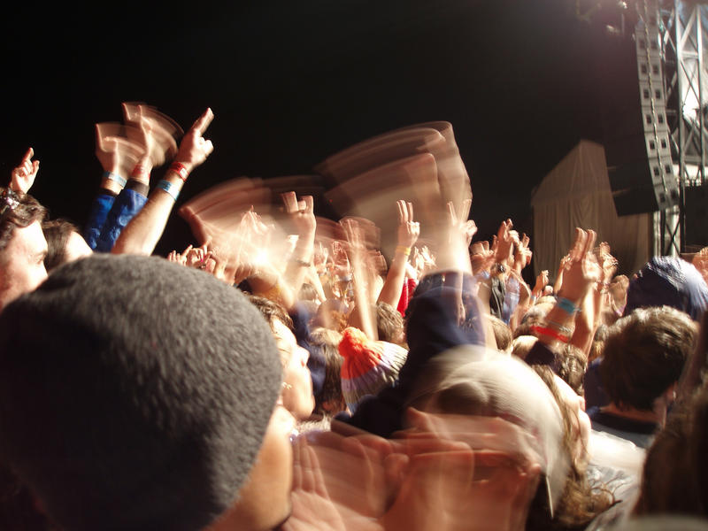 a crowd of music fans and a rock concert - not model released