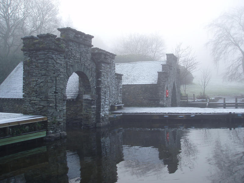 old boat sheds at fell foot park, windermere, cumbria, UK