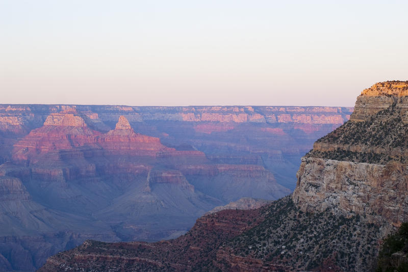 beautiful red and ornage layers lit by the setting sun over the grand canyon