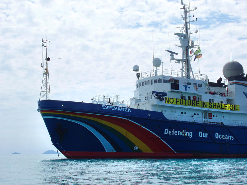 a view of the MV Esperanza Greenpeace Ship on the water