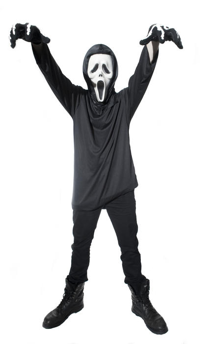 halloween fancy dress outfit, scream mask and black robe