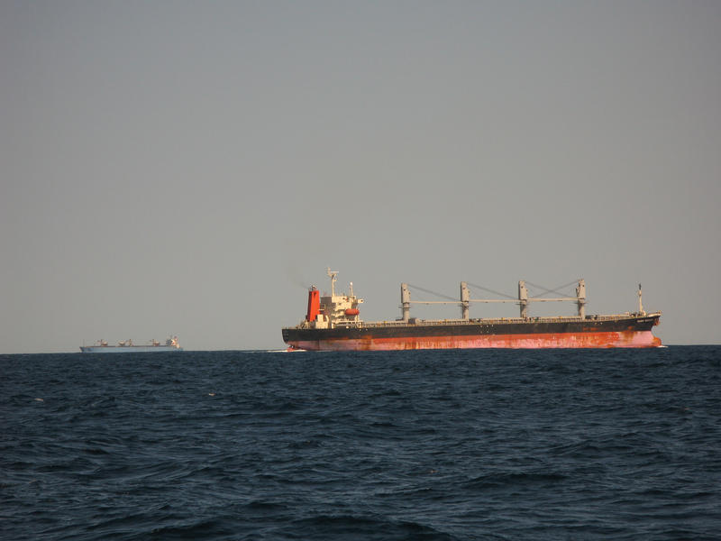 a bulk freight carrier ship in the open ocean
