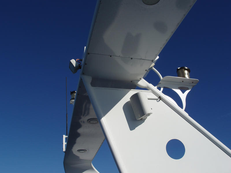 details of the top of a fly deck on a motor yacht