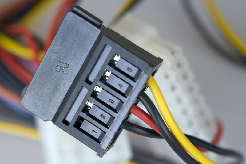 a sata power connector plug inside a computer
