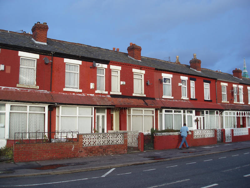 a street of brick terraced houses, manchester, UK - not property relased
