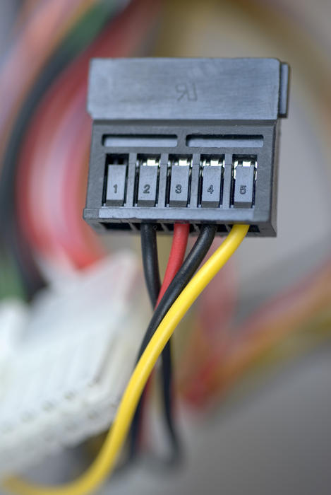 a SATA hard disk drive power cable inside a computer