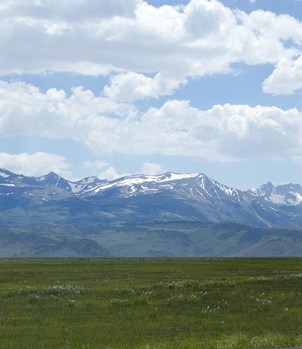 mountains in the sierra navada capped with spring melting snow