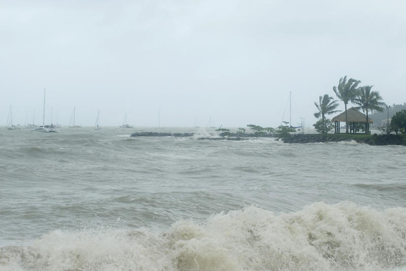 heavy seas battering the coast during a tropical storm