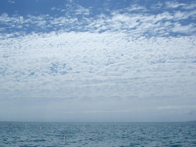 cloudy sky and an ocean horizion