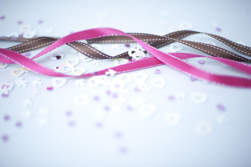 pink ribbons and loveheart shaped confetti