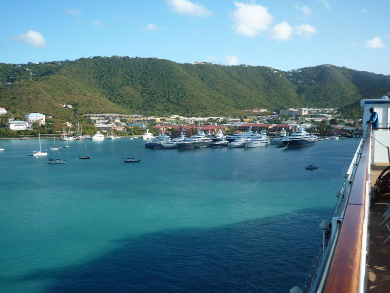 a cruise ship sailing onto the port of charlotte amalie, st thomas