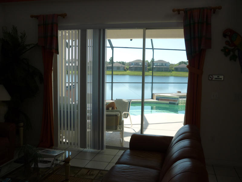 view through the window to the pool