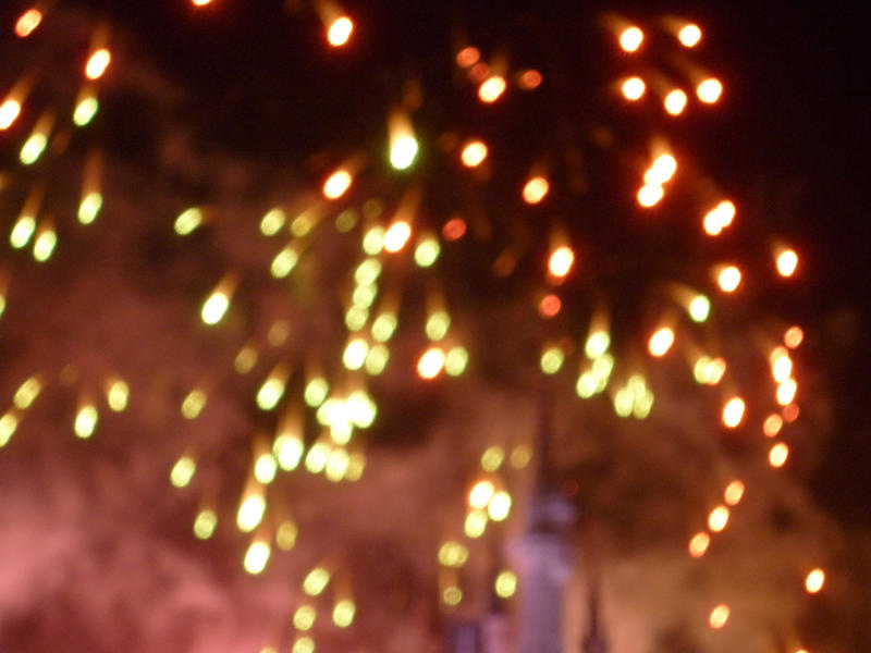 out of focus abstract firework lights, green and red