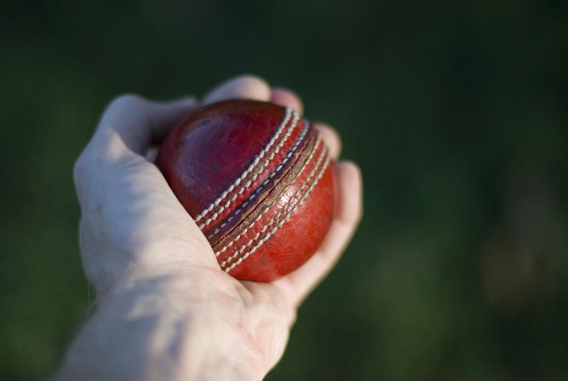 a hand holding a cricket ball