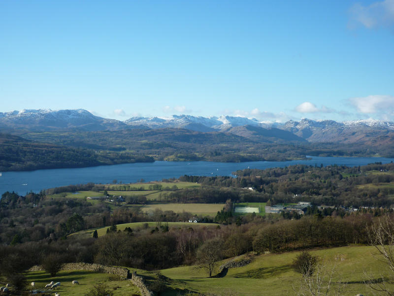 a landscape of windermere and surrounding fells in the english lake district